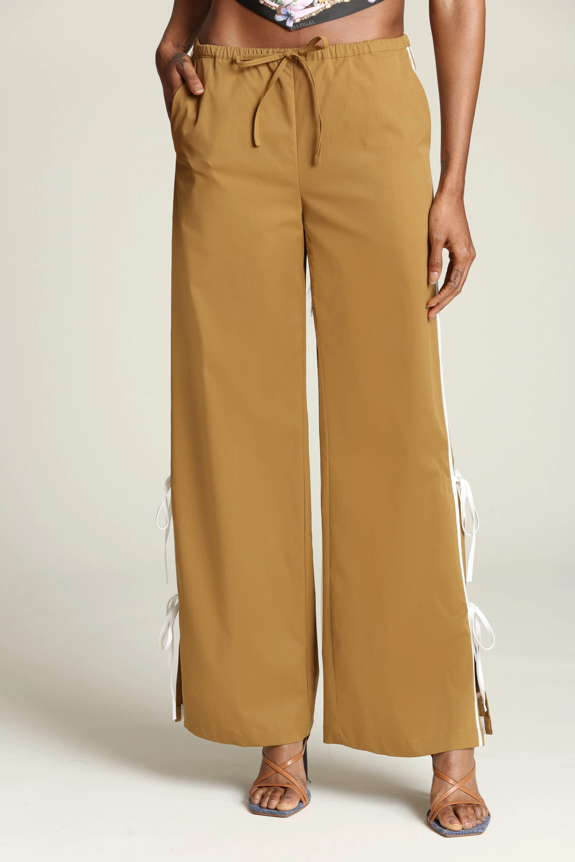 Side Tie Wide Leg Track Pants - Image 3