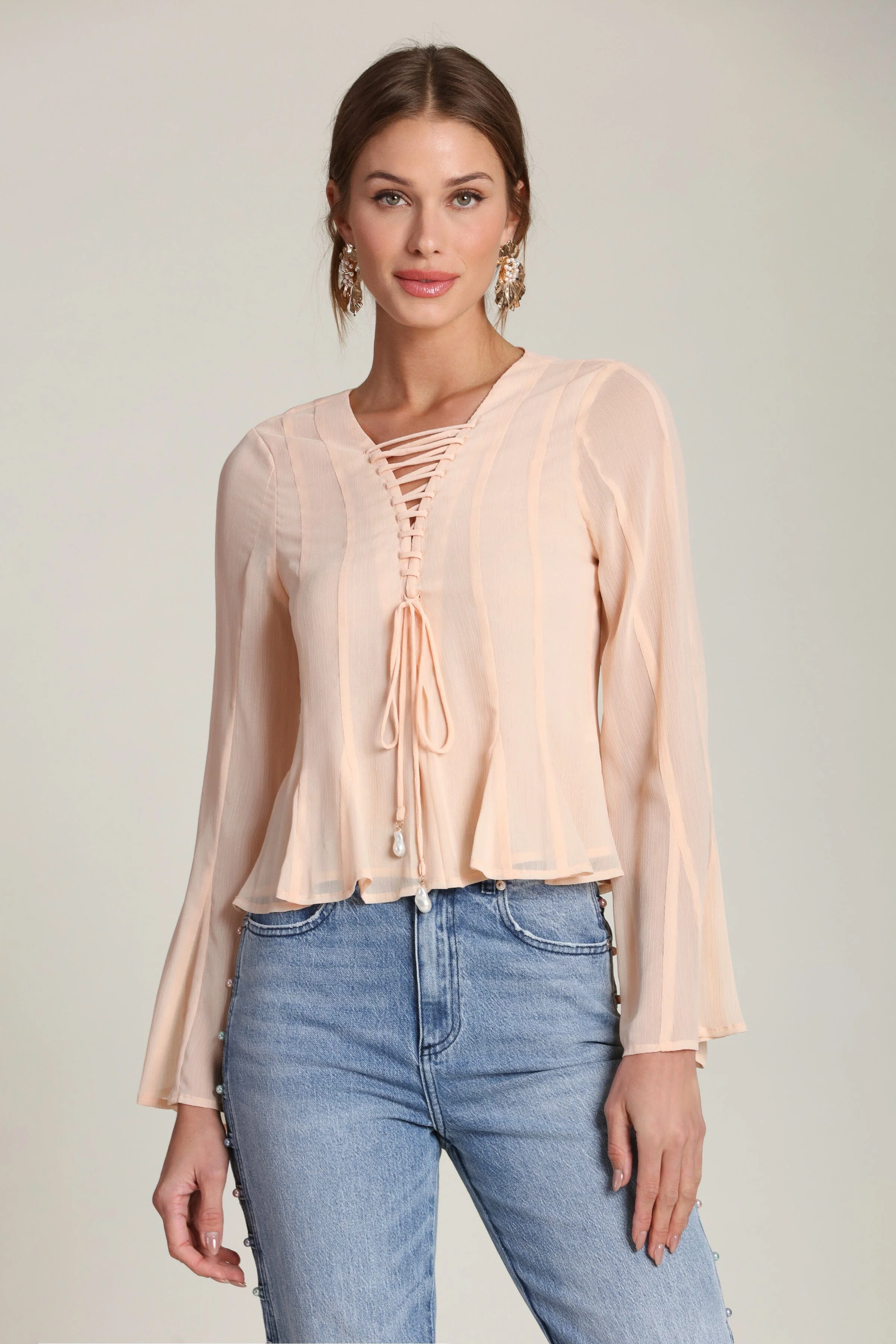 Lace Up Chiffon Blouse - Image 3