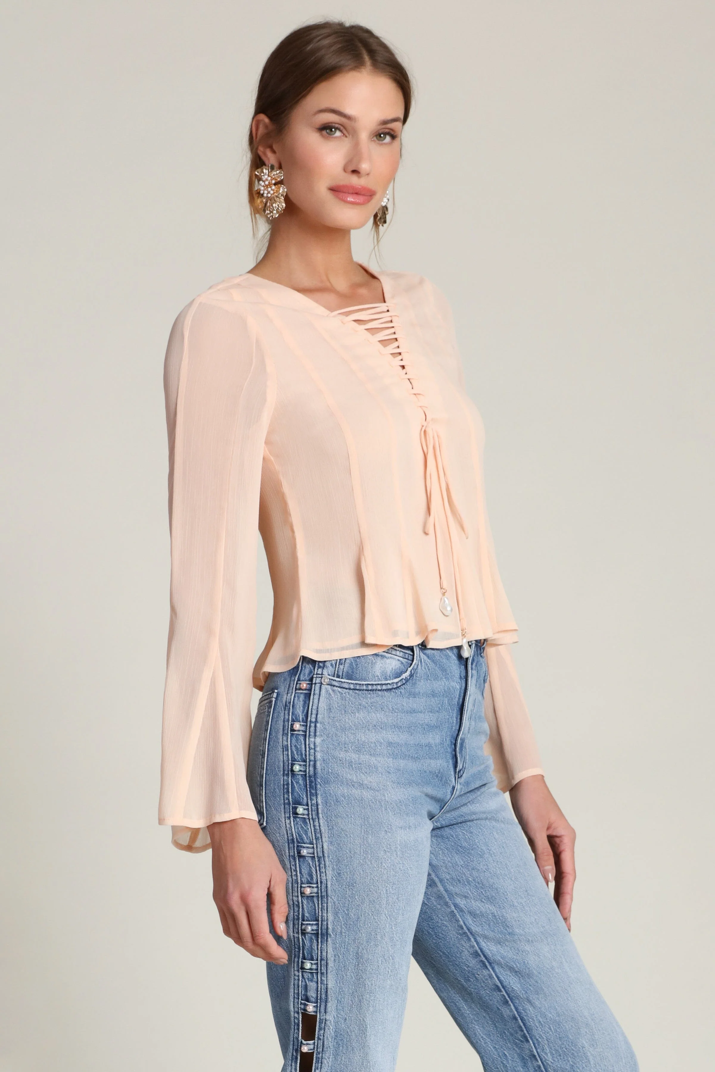 Lace Up Chiffon Blouse - Image 4
