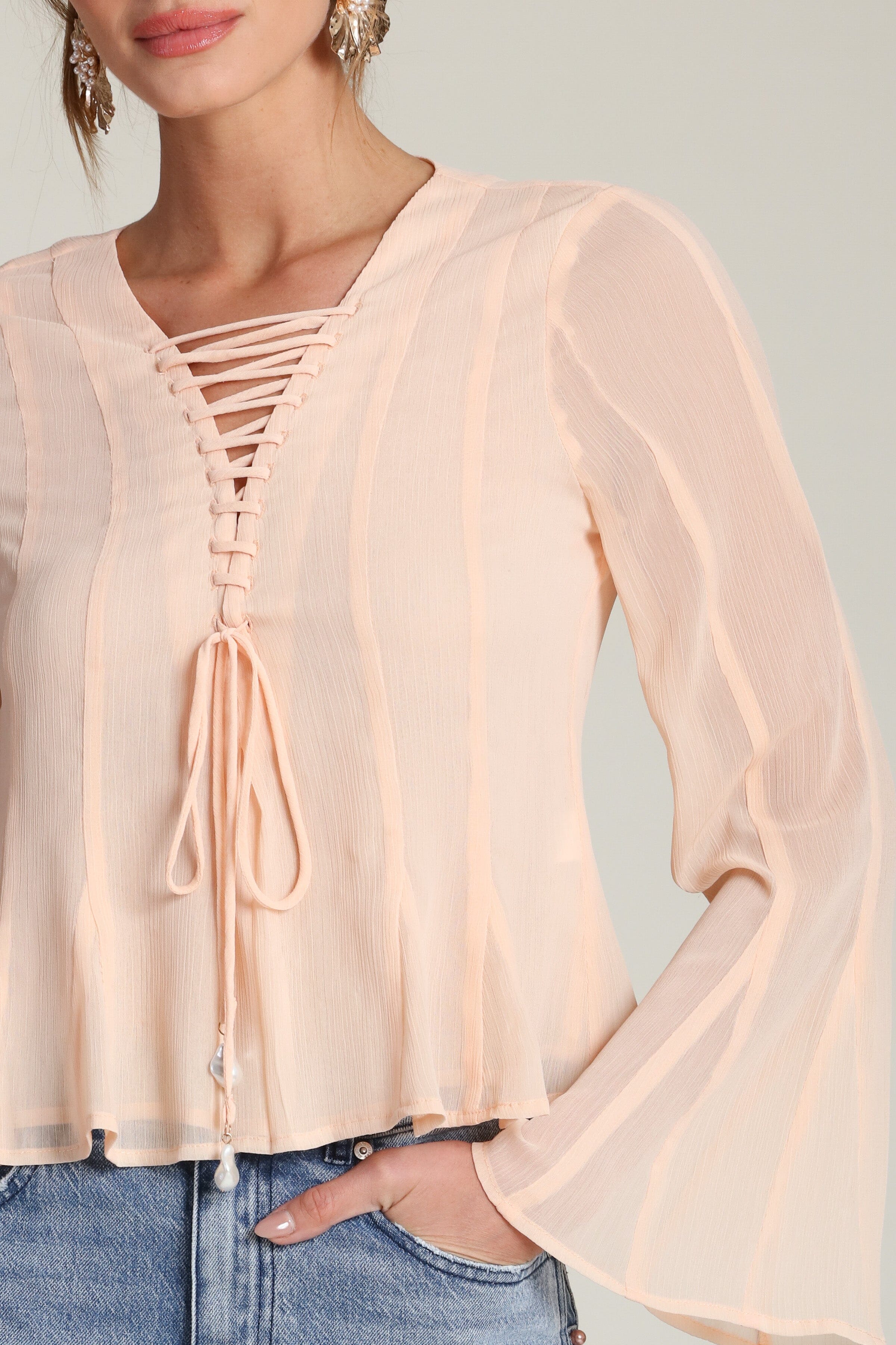 Lace Up Chiffon Blouse - Image 6