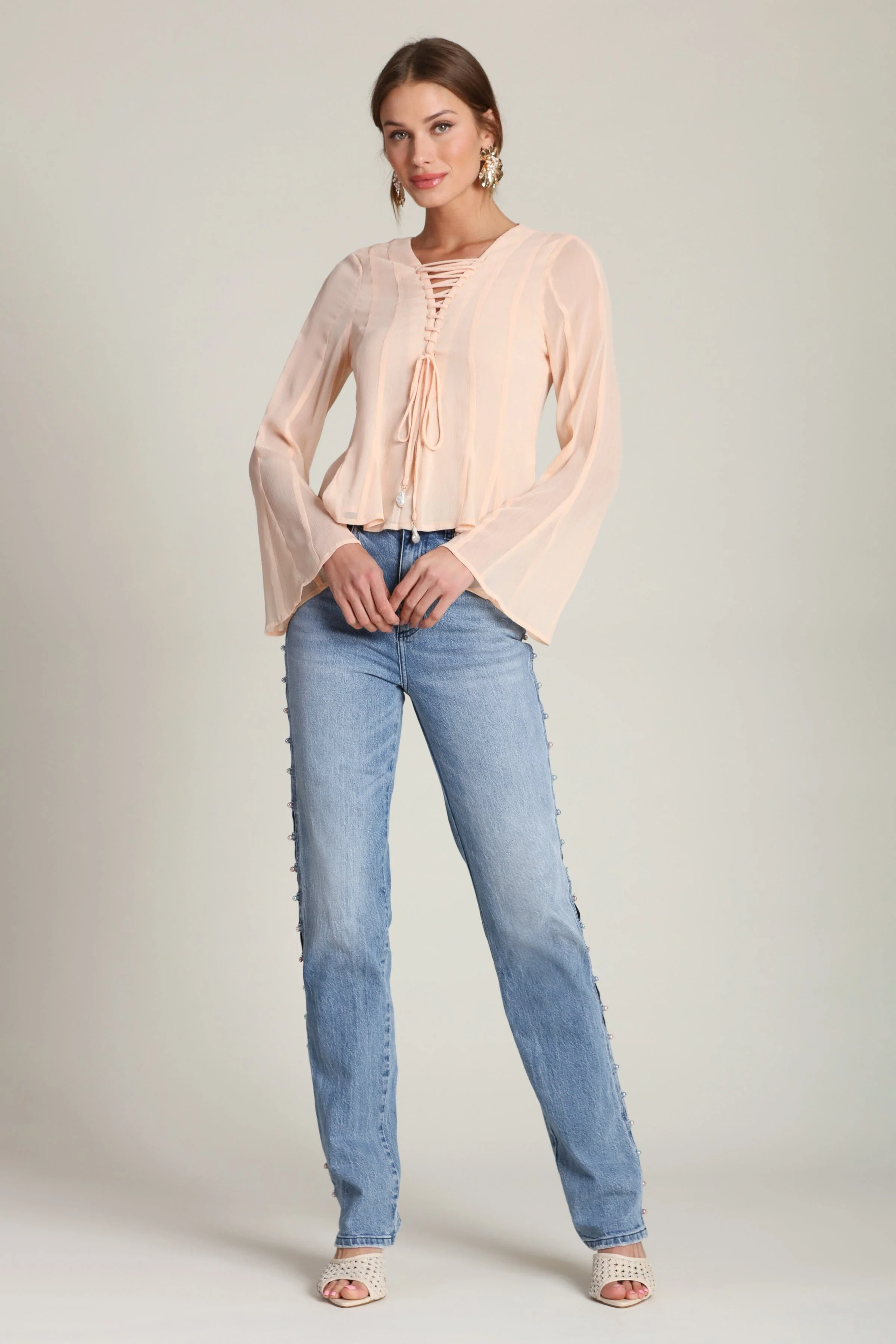 Lace Up Chiffon Blouse - Image 7