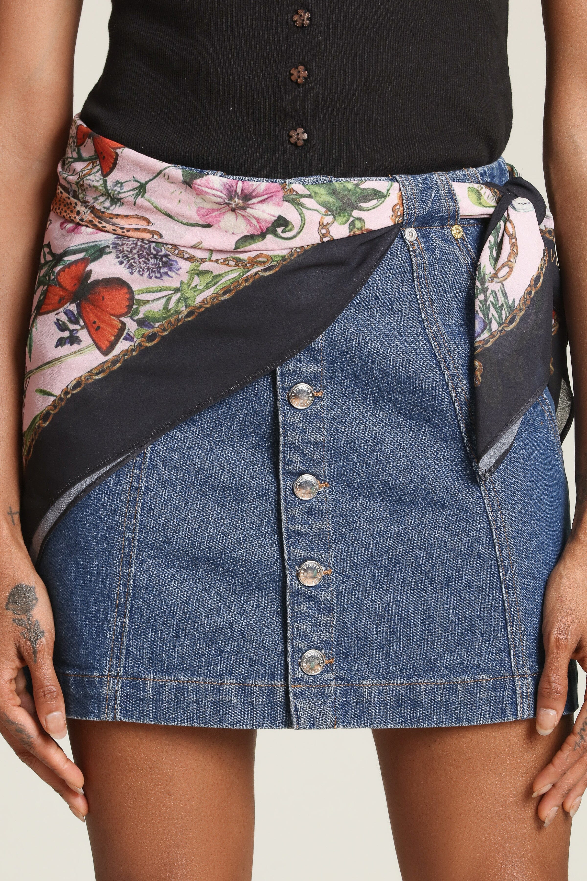 Scarf Wrapped Denim Mini Skirt - Image 7