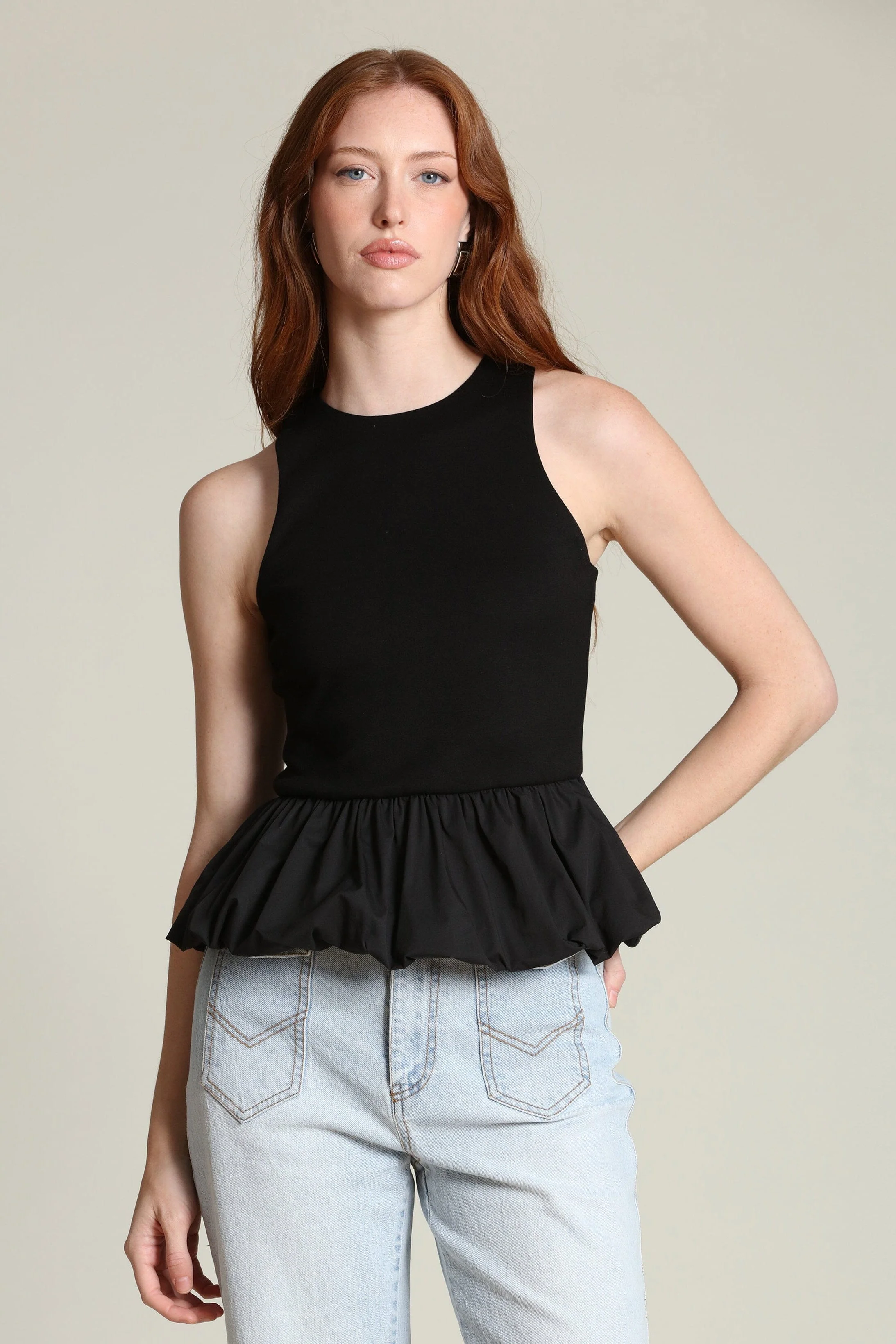 Mixed Media Peplum Tank Top - Image 3