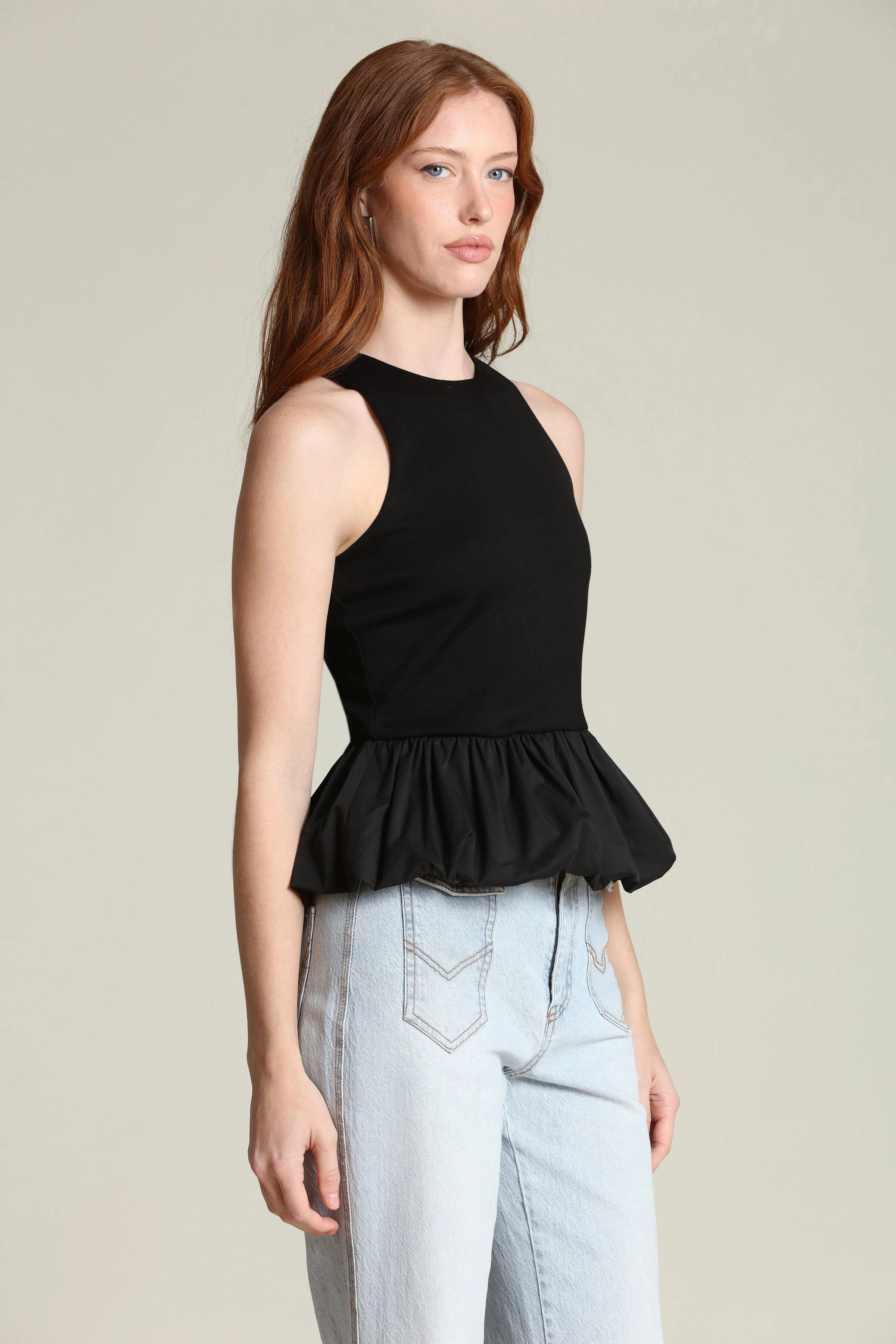 Mixed Media Peplum Tank Top - Image 4