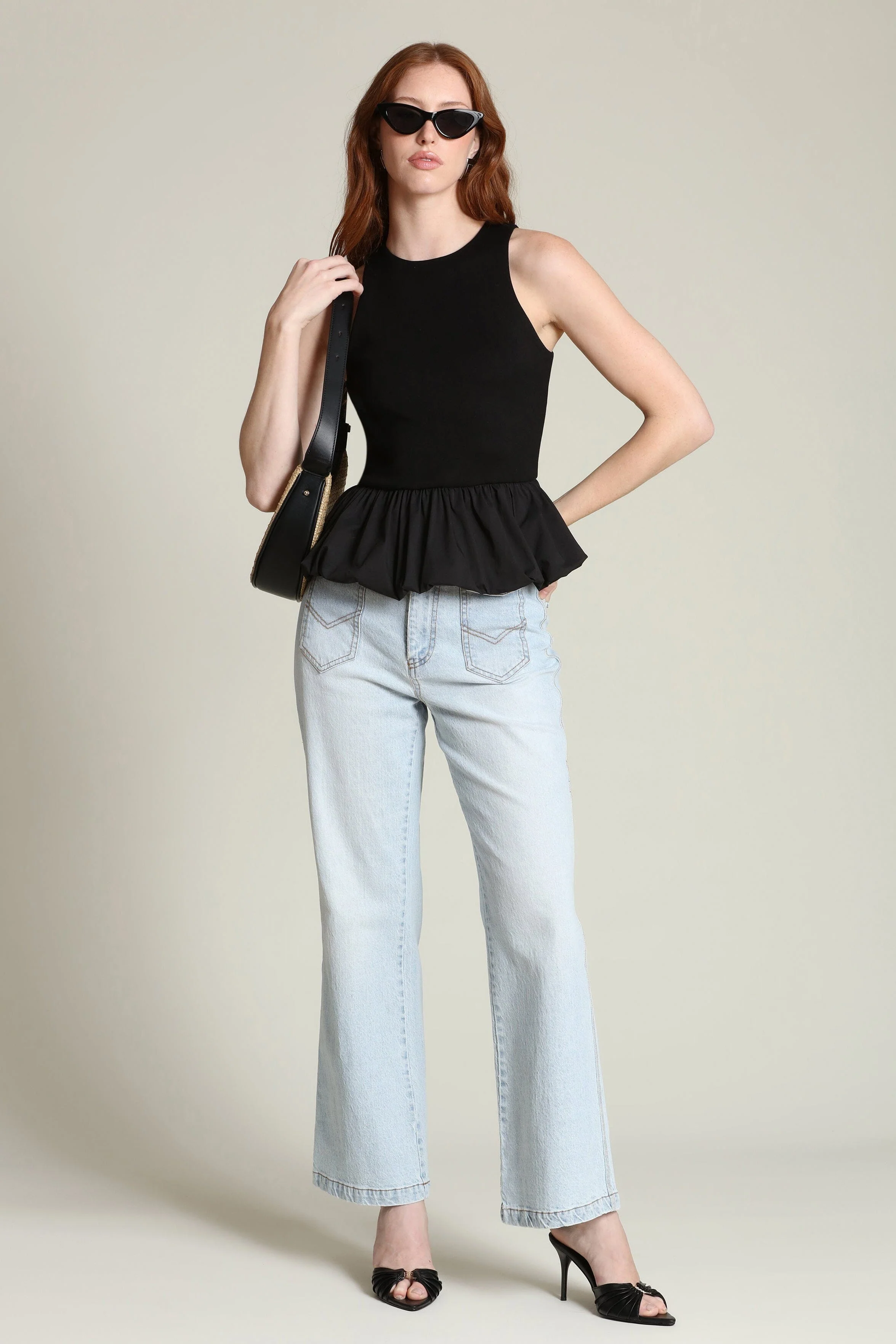 Mixed Media Peplum Tank Top - Image 7