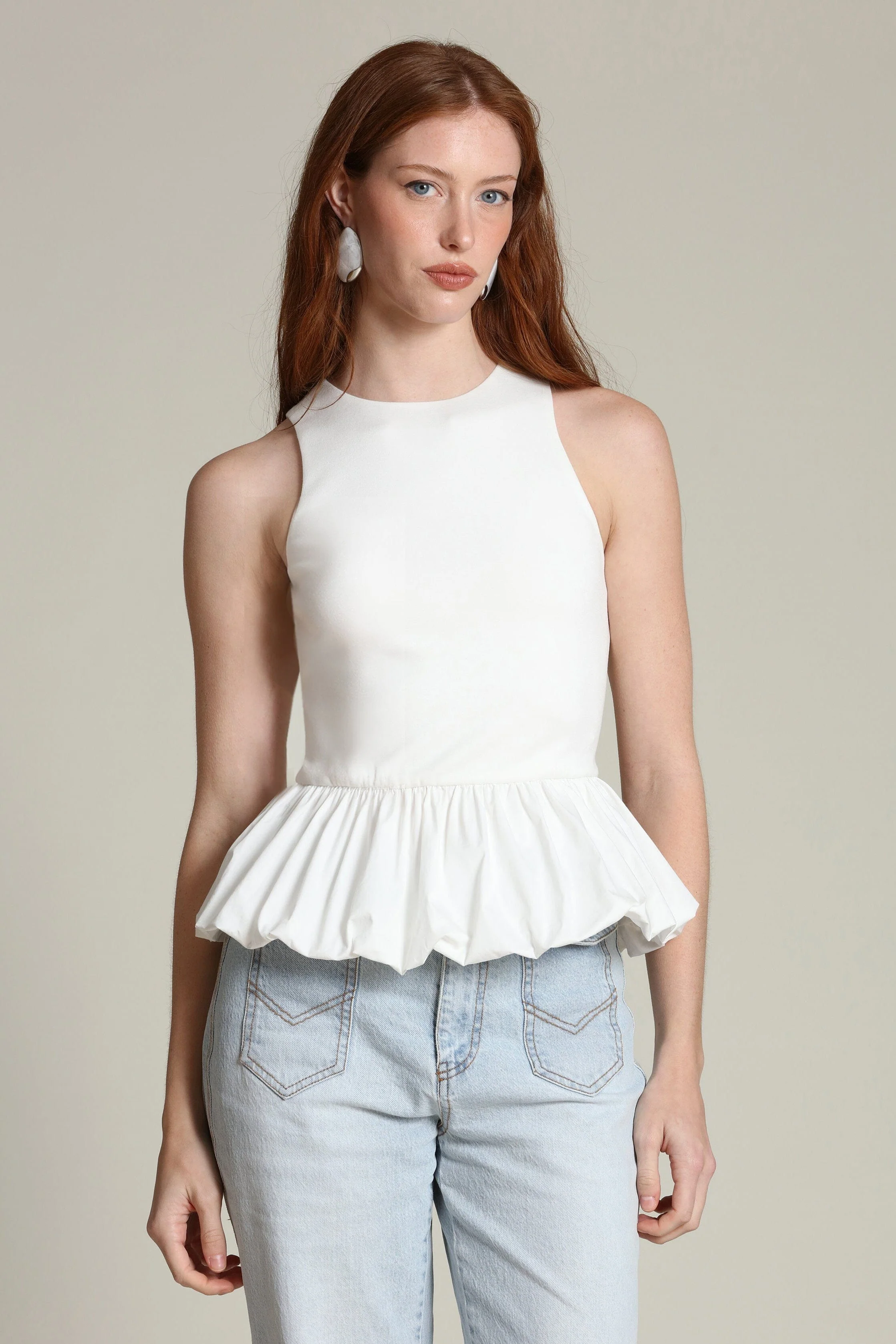 Mixed Media Peplum Tank Top - Image 3