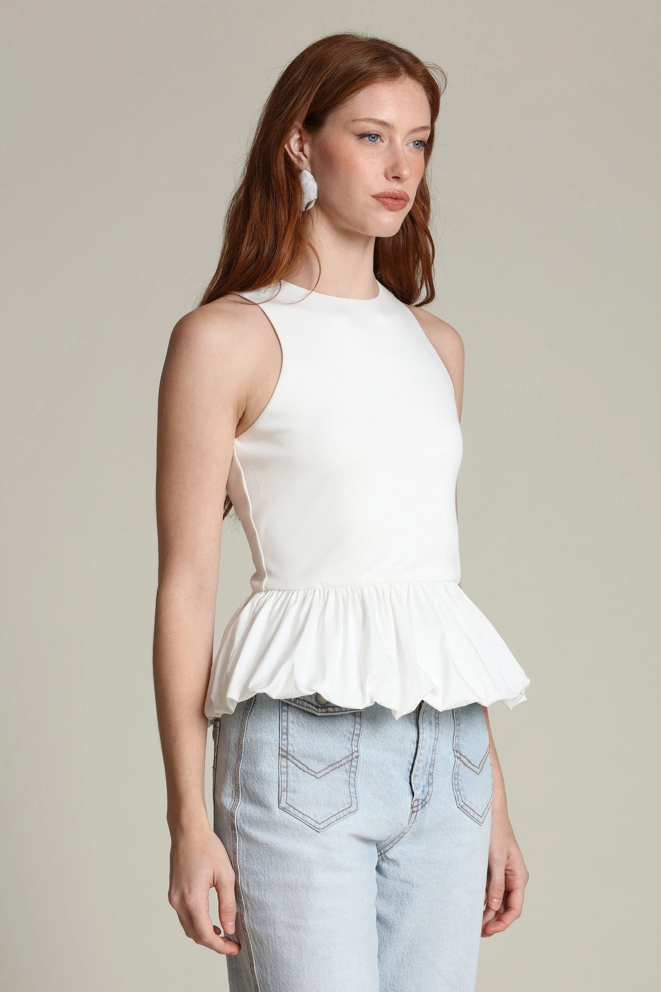 Mixed Media Peplum Tank Top - Image 4