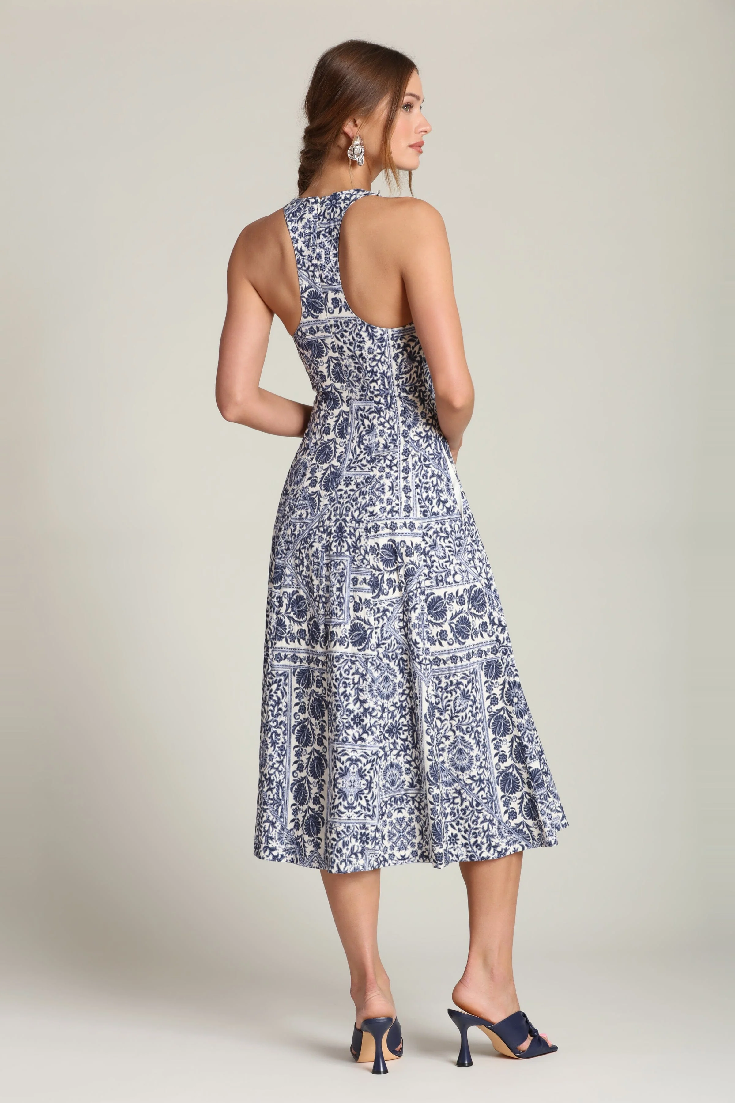 Stretch Cotton Printed Racerback Midi Dress - Image 5