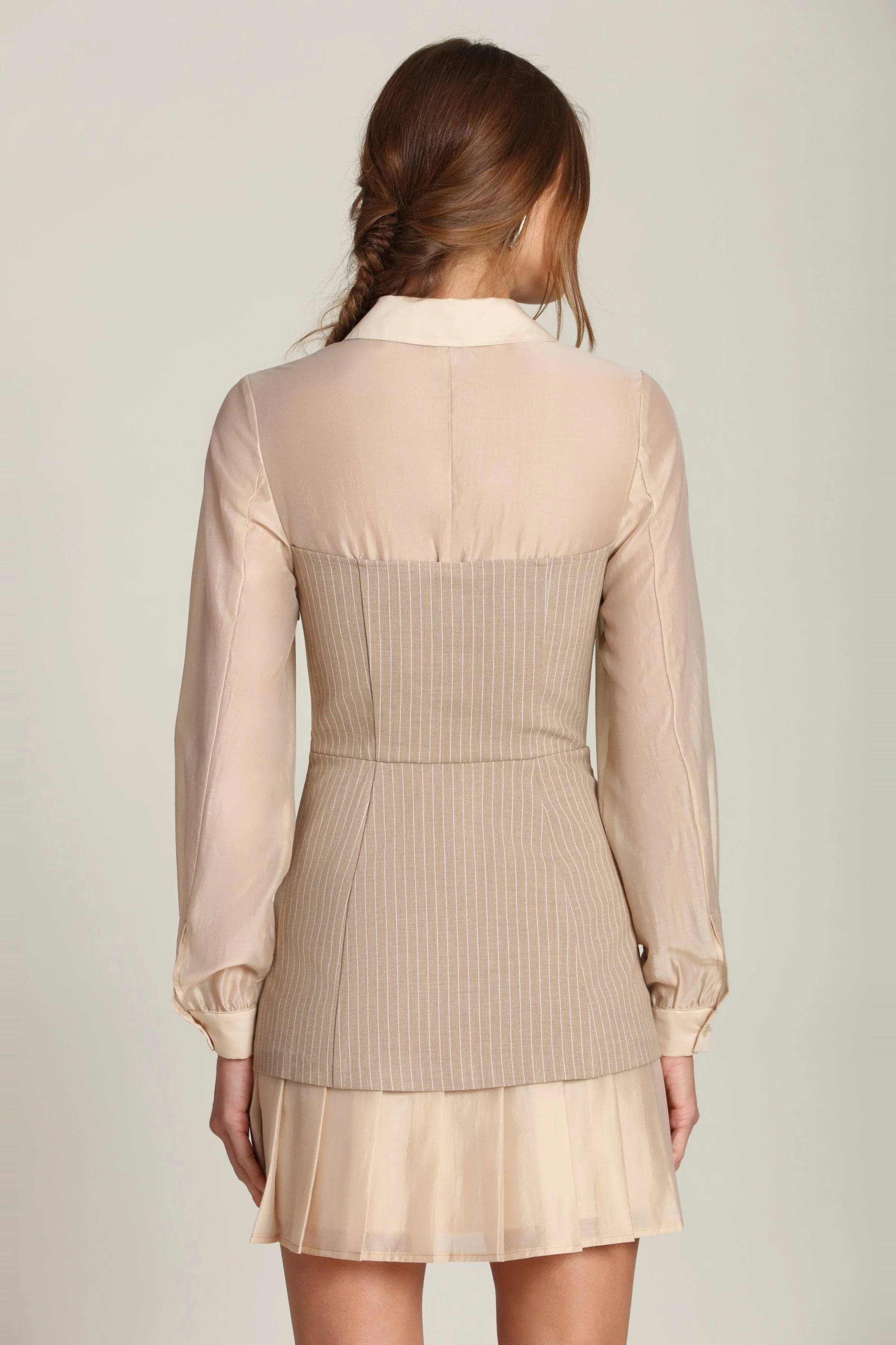 Pinstripe Organza Mixed Media Shirtdress - Image 6