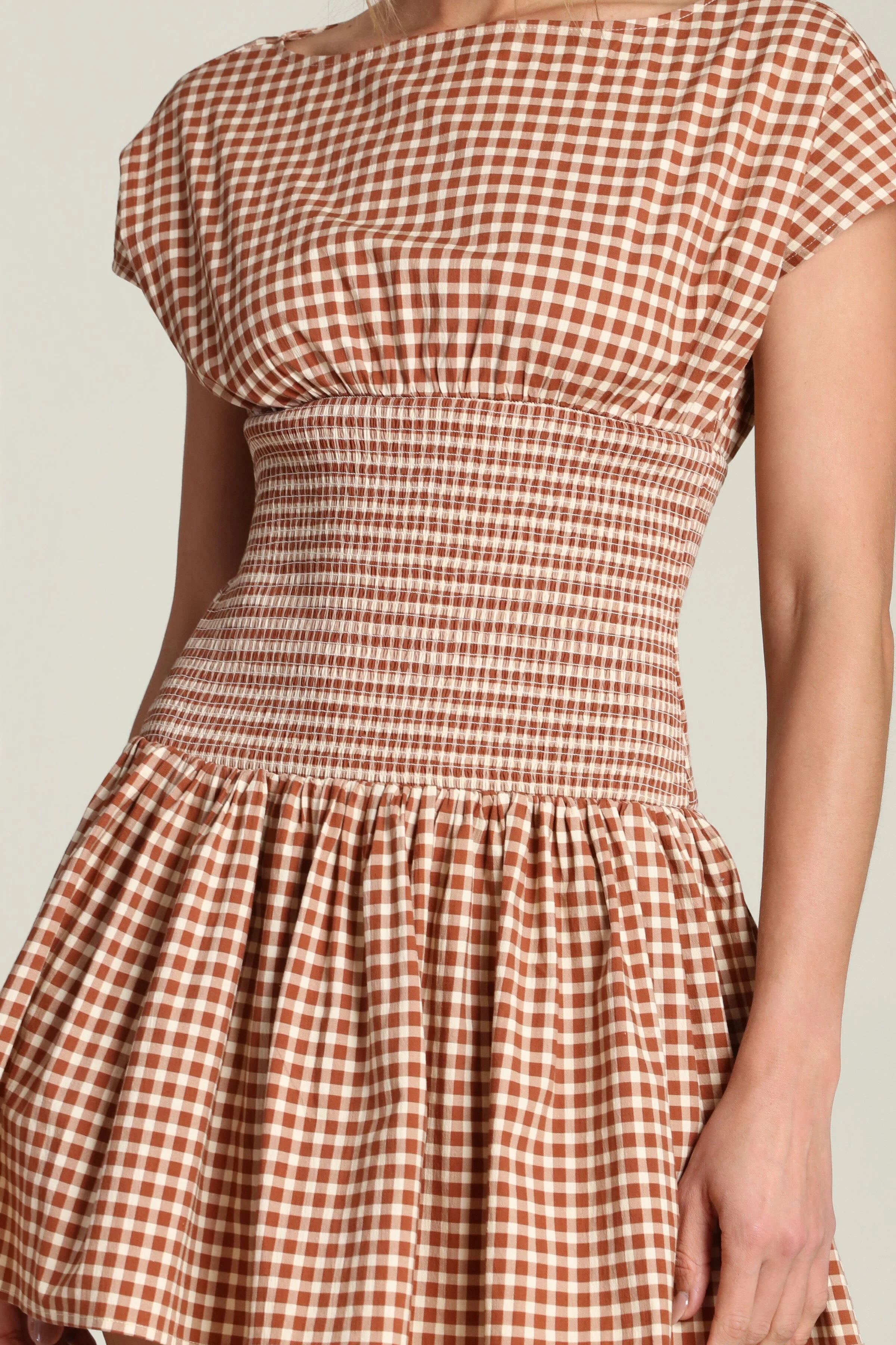 Smocked Gingham Cotton Mini Dress - Image 6
