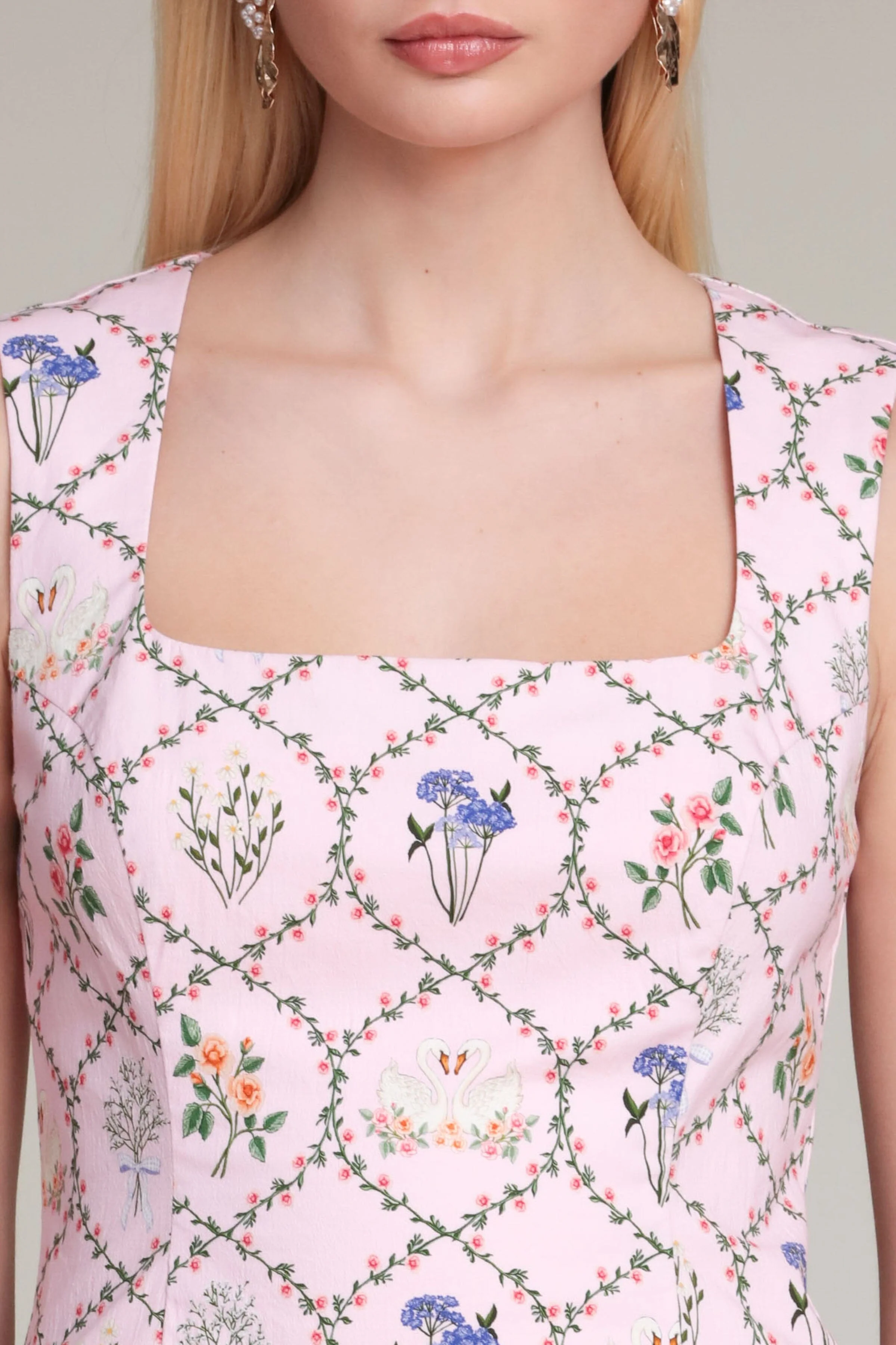 Floral Cotton Square Neck Mini Dress - Image 5