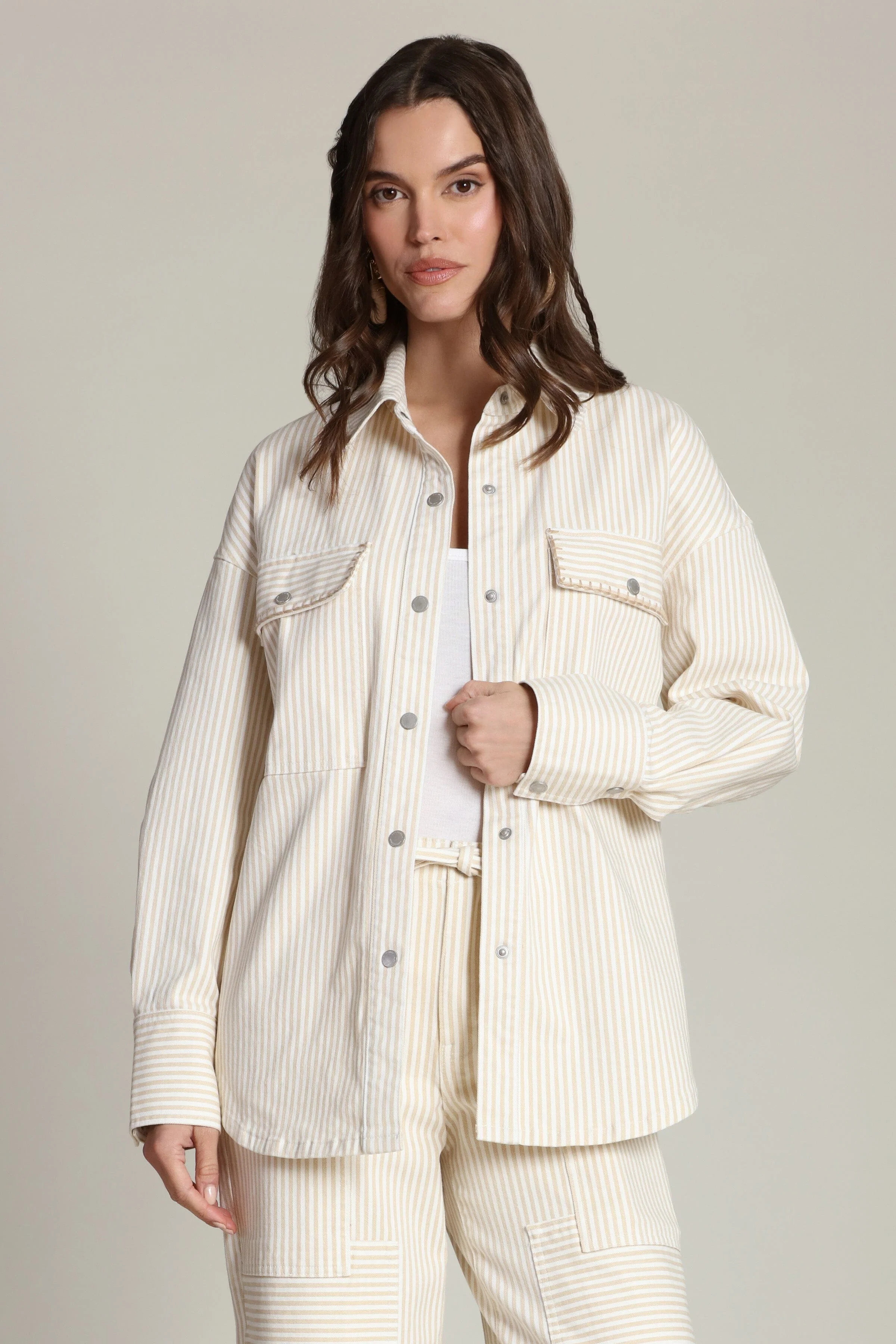 Striped Cotton Shirt Jacket - Image 3