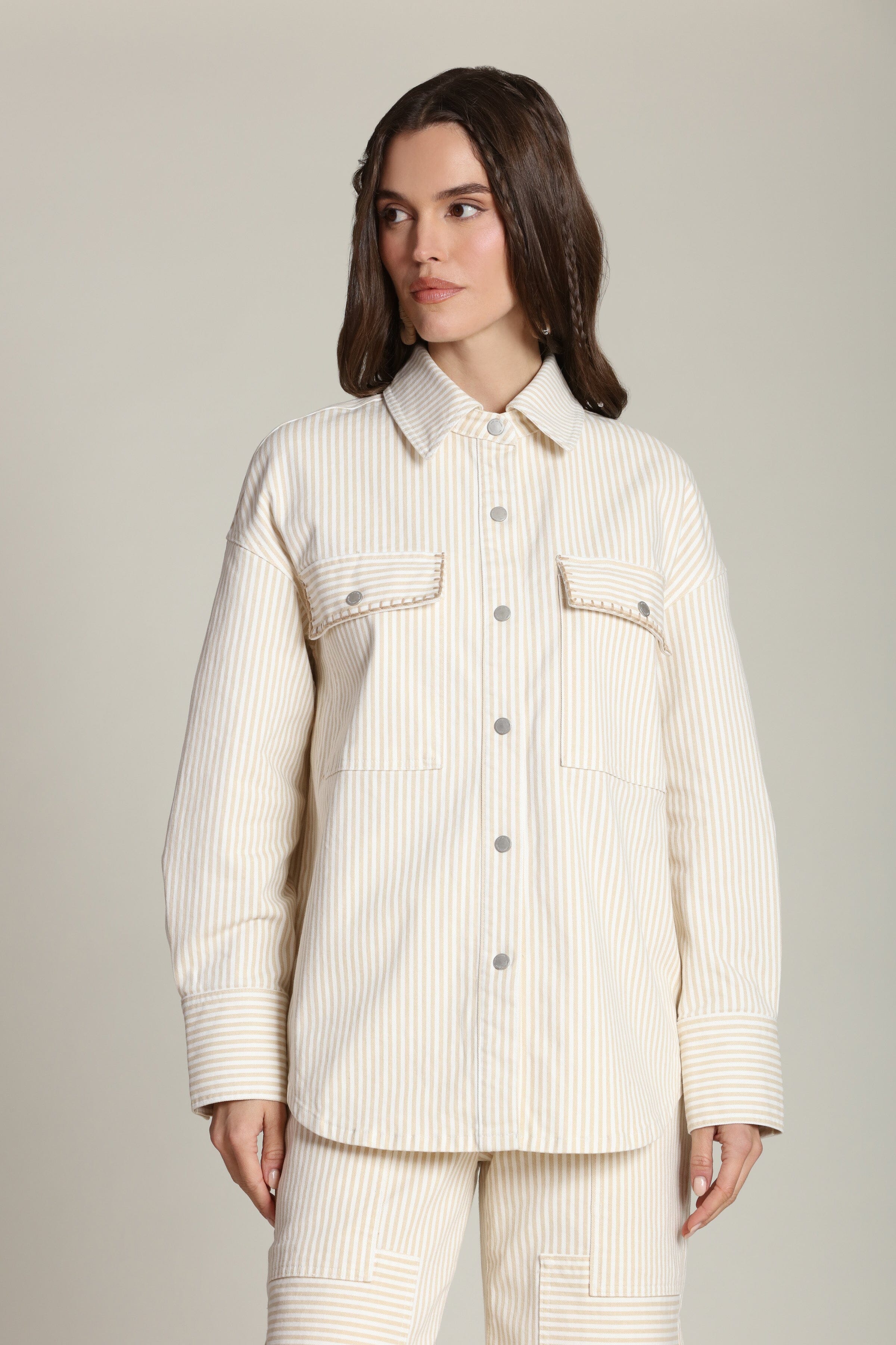 Striped Cotton Shirt Jacket - Image 4