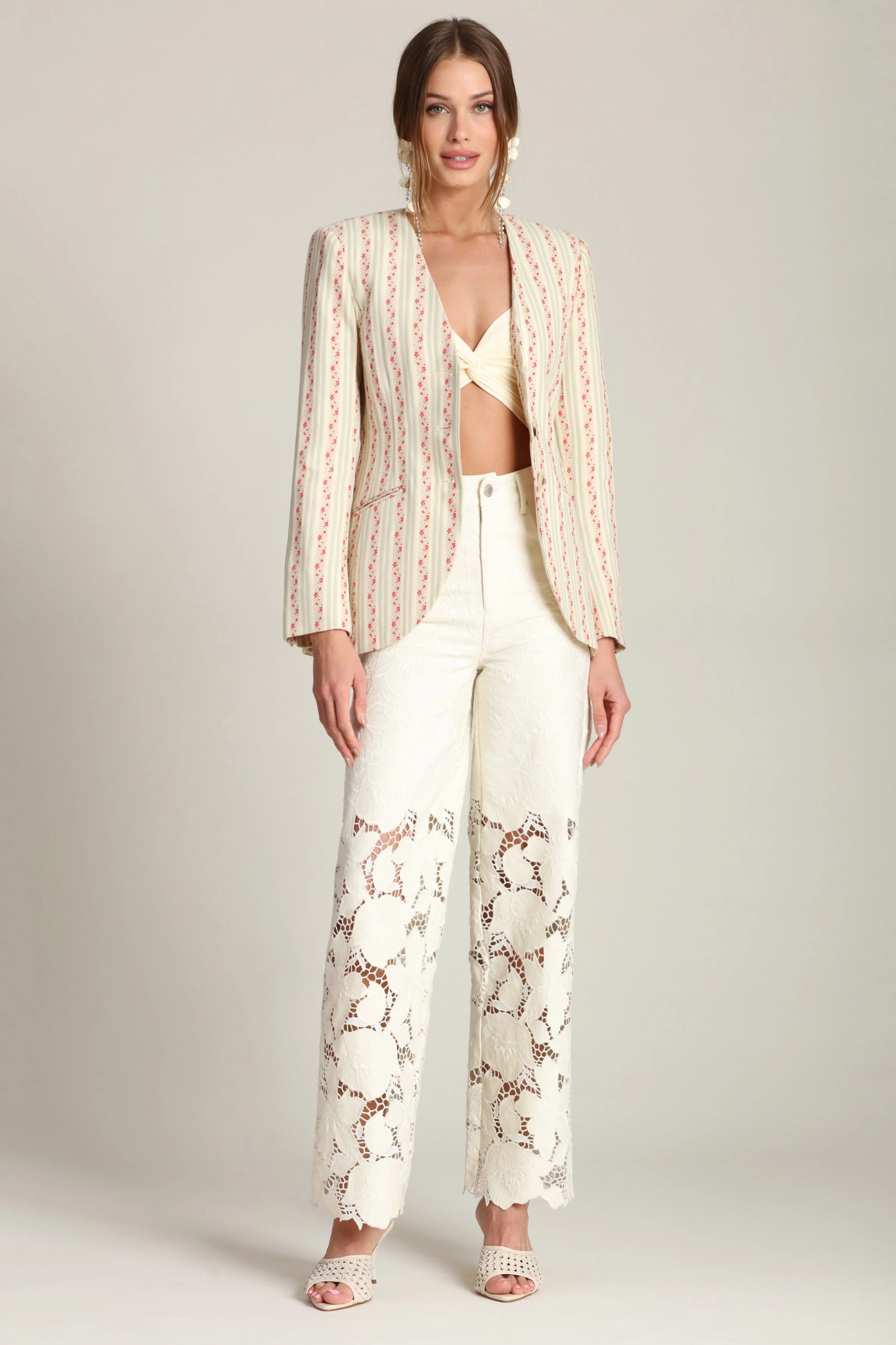 Floral Stripe Linen Blend Blazer - Image 10