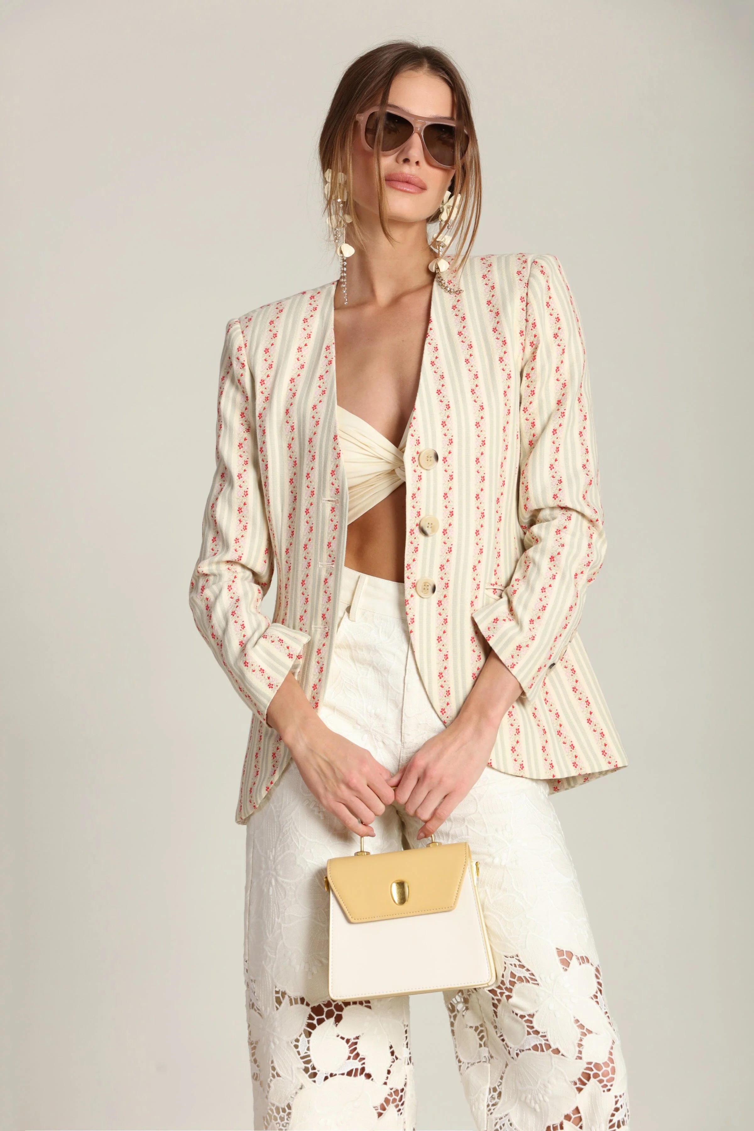 Floral Stripe Linen Blend Blazer - Image 3