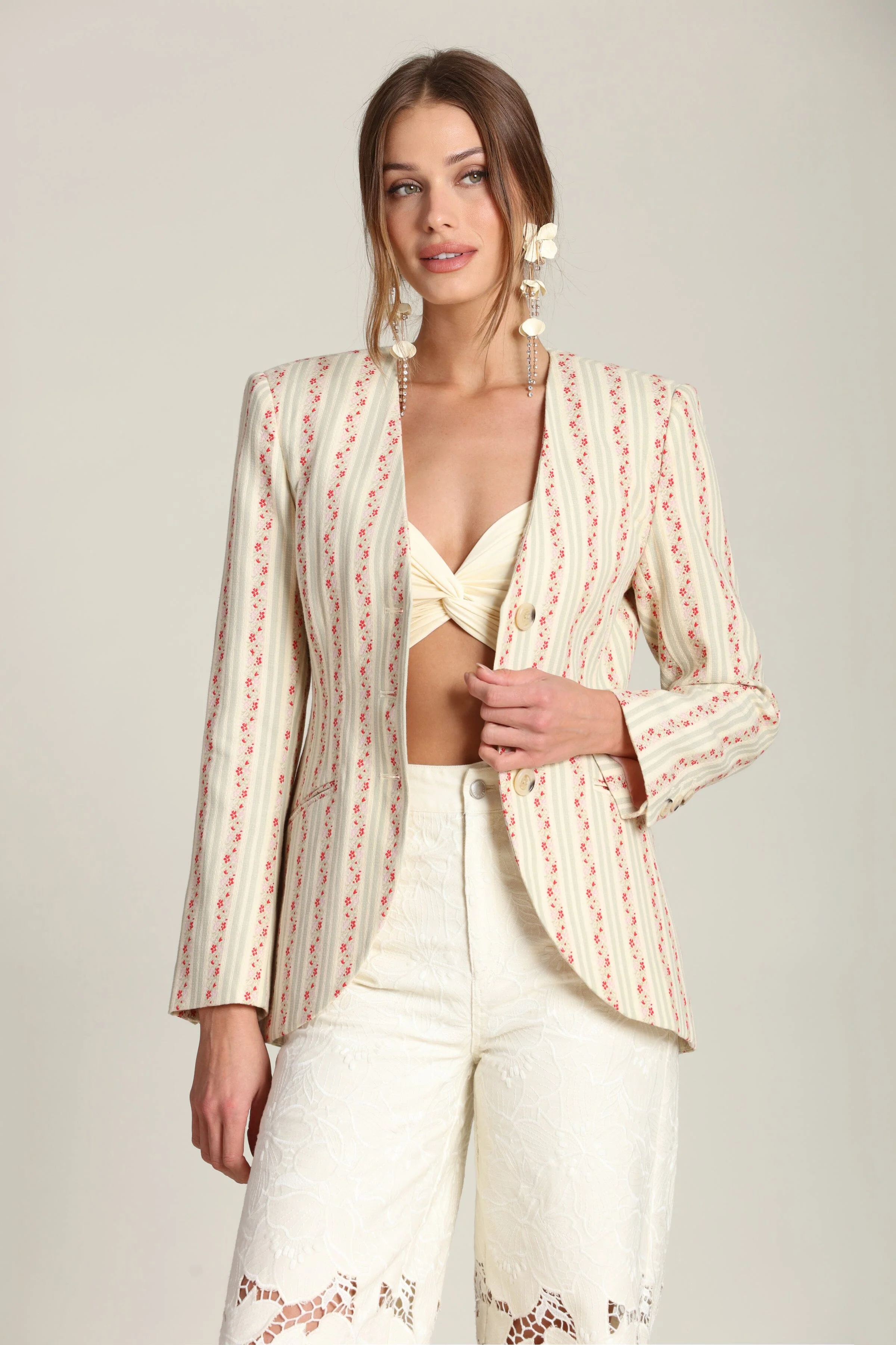 Floral Stripe Linen Blend Blazer - Image 5