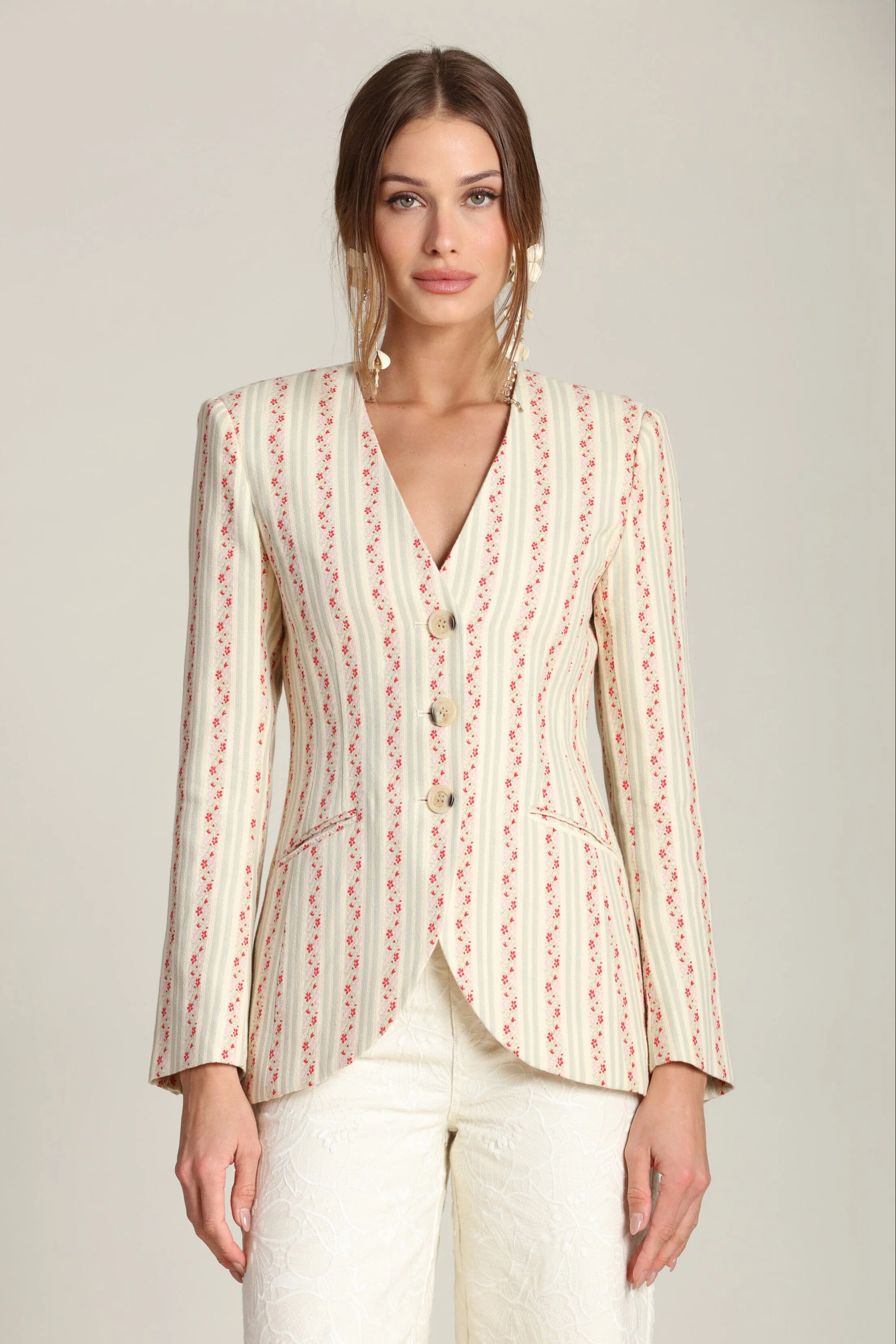 Floral Stripe Linen Blend Blazer - Image 6