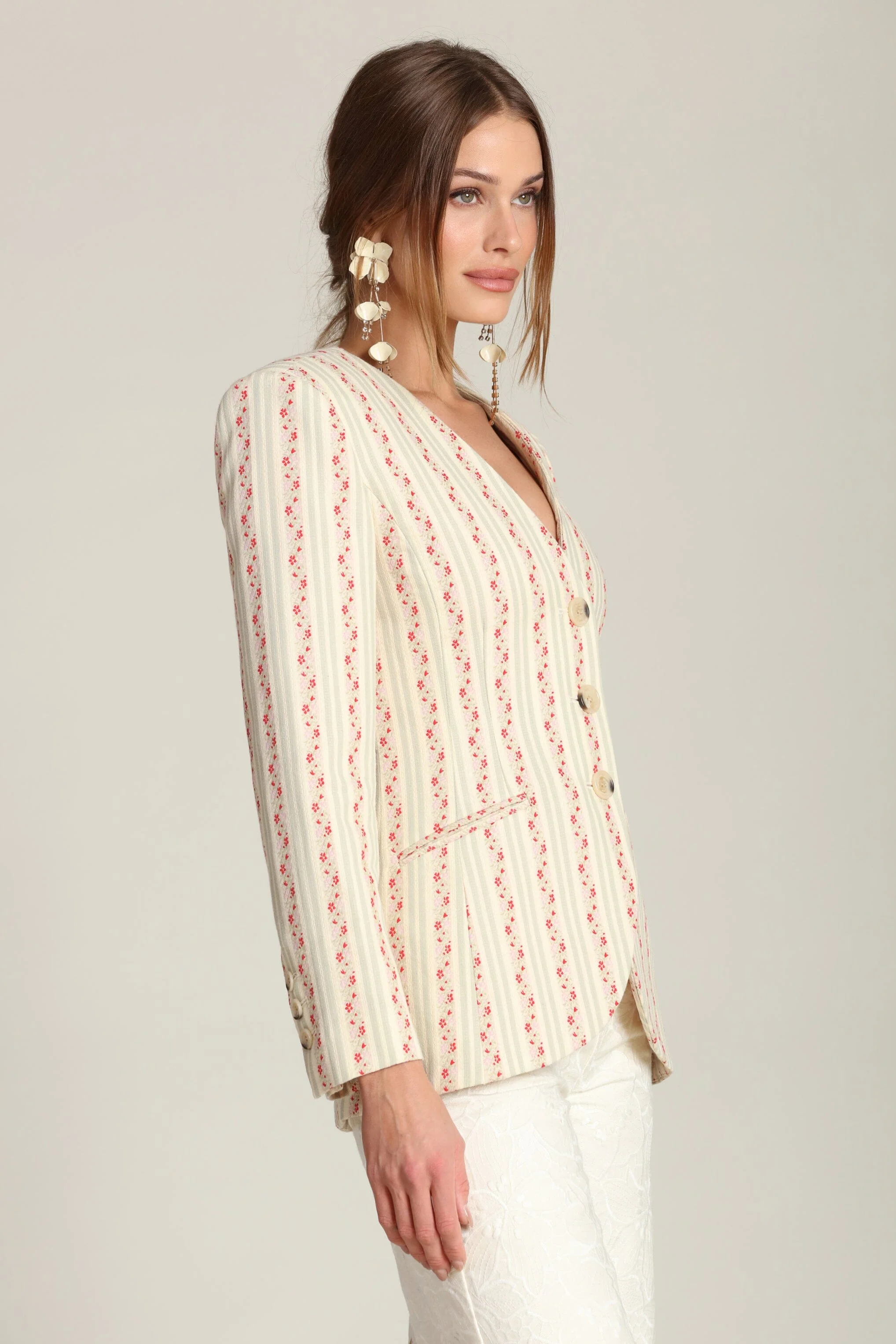 Floral Stripe Linen Blend Blazer - Image 7