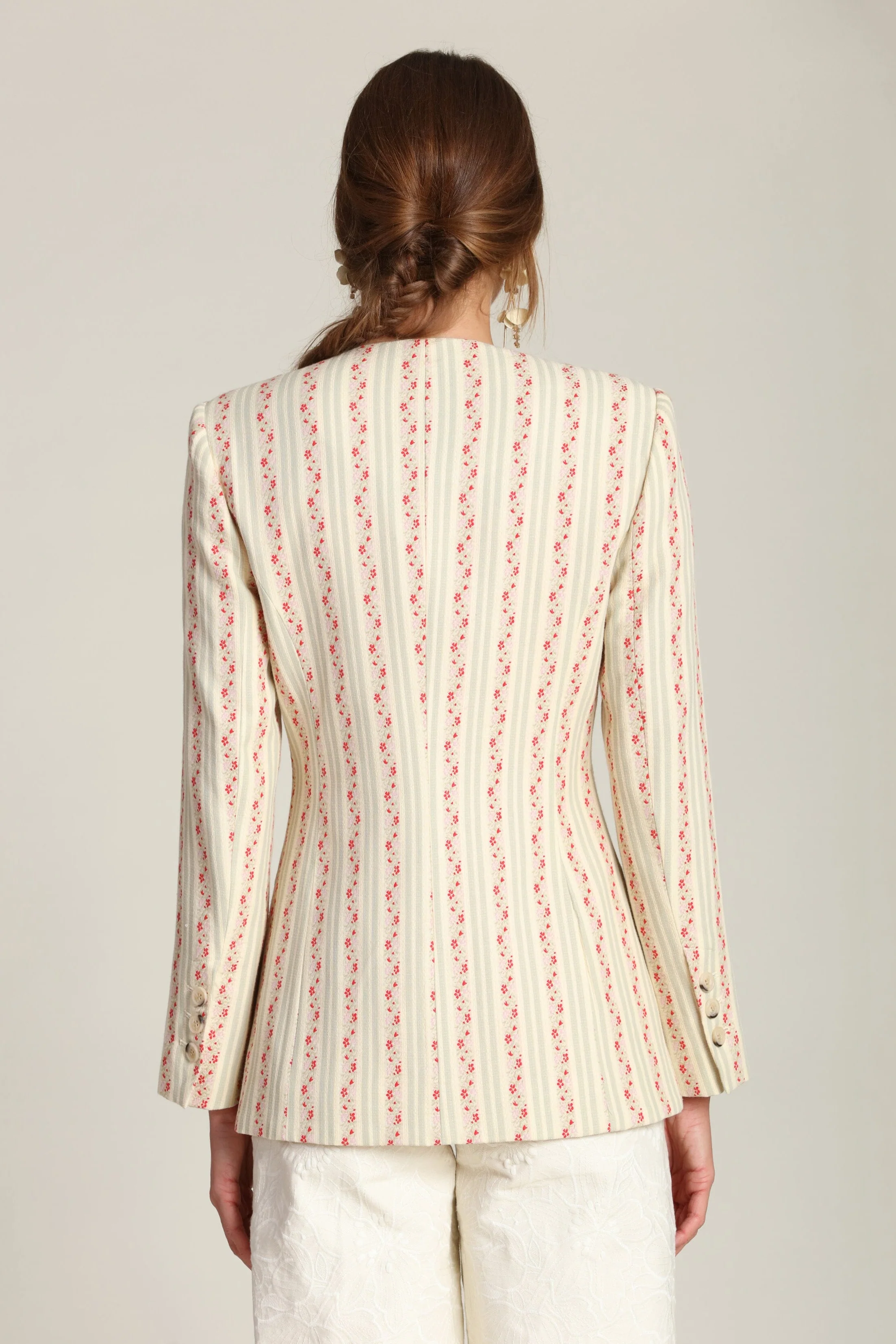 Floral Stripe Linen Blend Blazer - Image 8