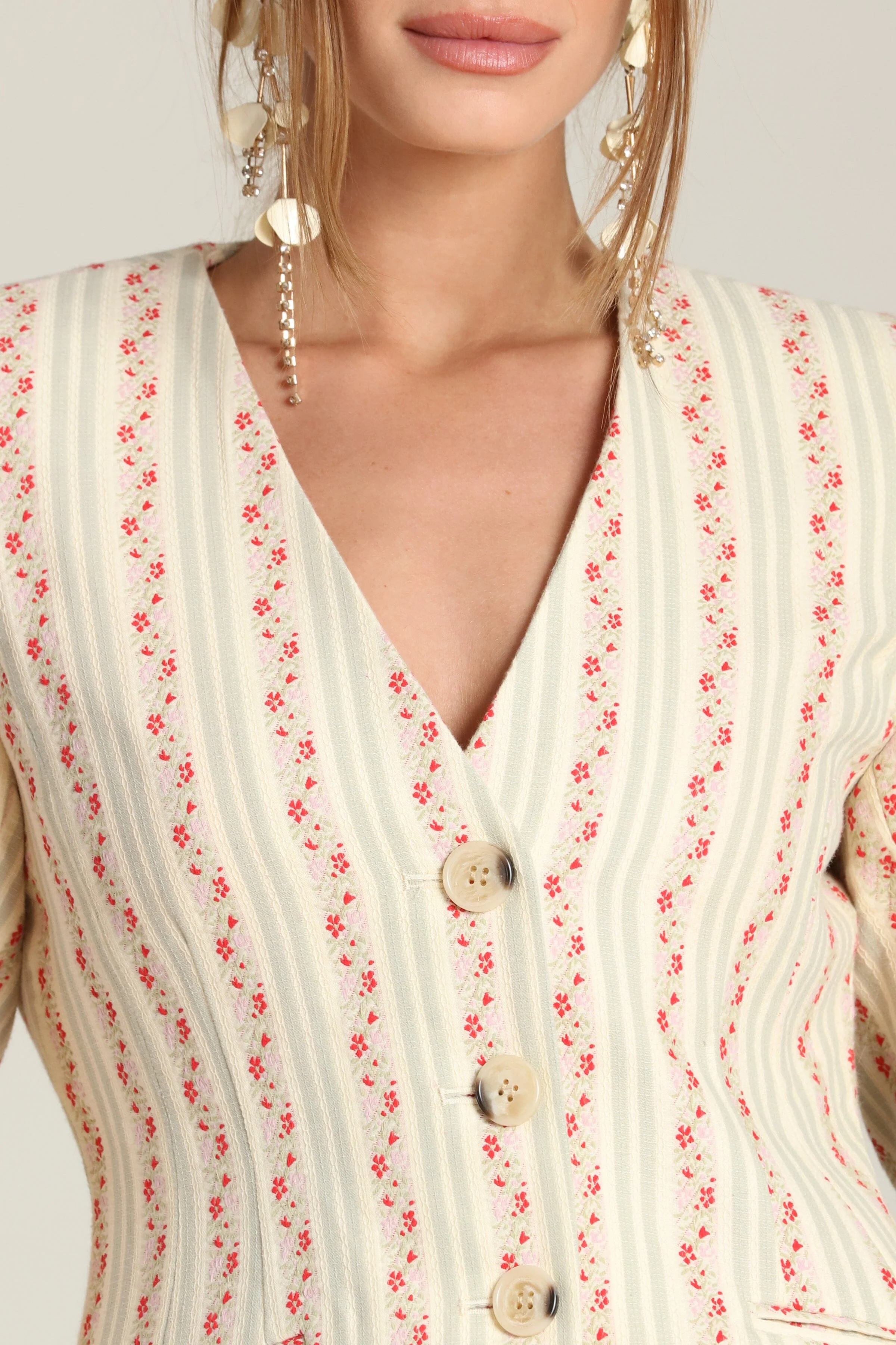 Floral Stripe Linen Blend Blazer - Image 9