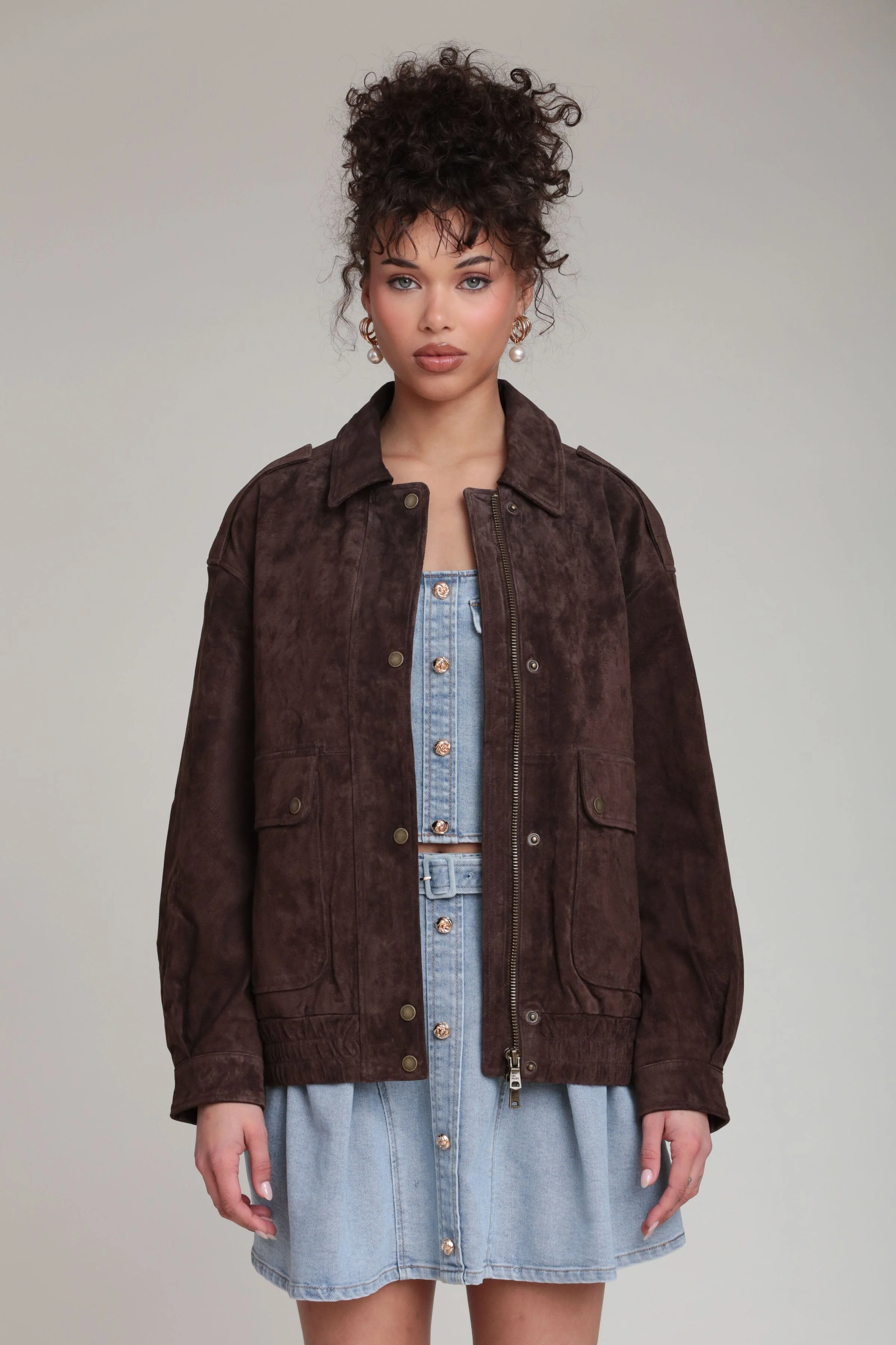 Genuine Suede Relaxed Bomber Jacket - Image 3