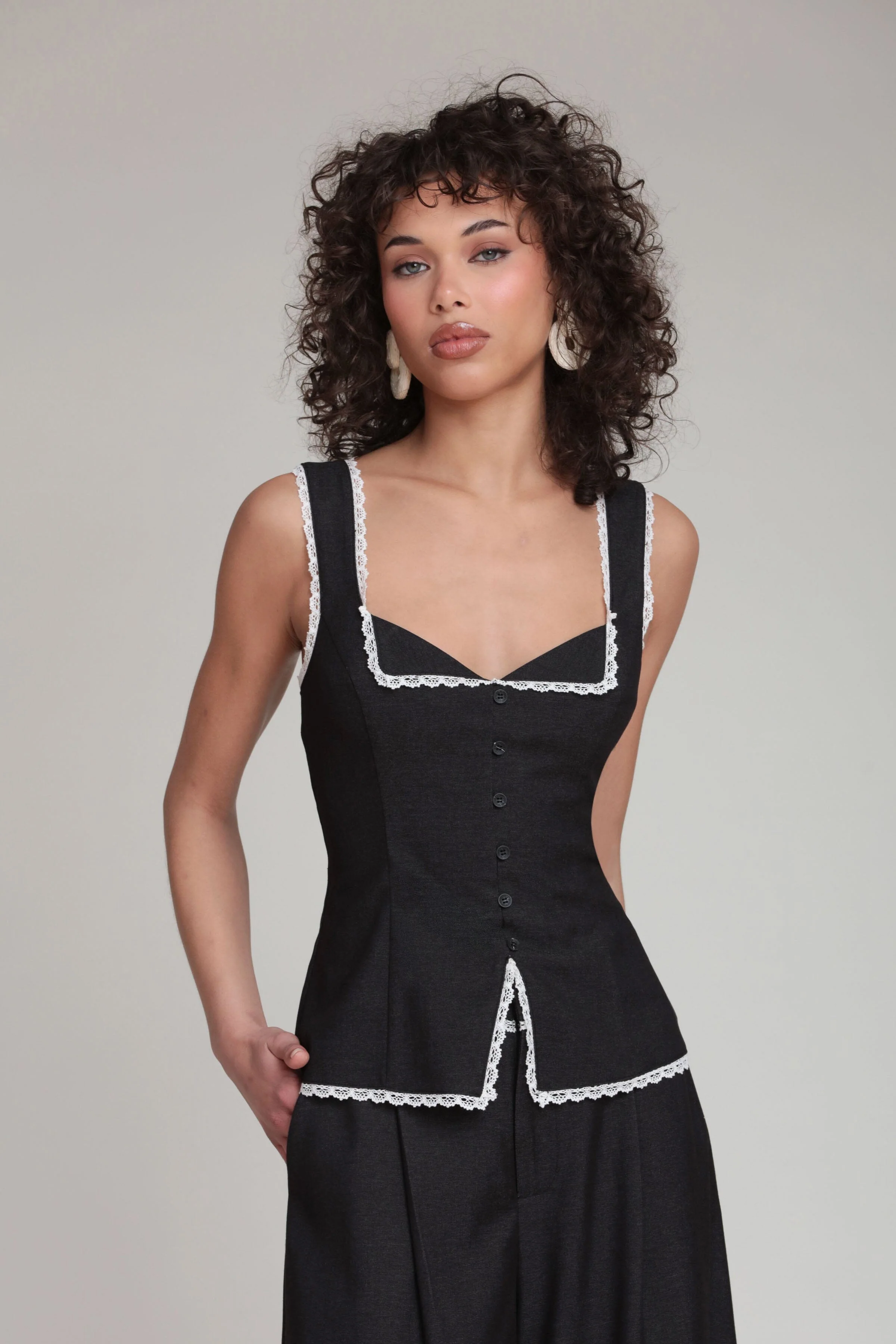 Lace Trim Cutaway Vest Top - Image 3