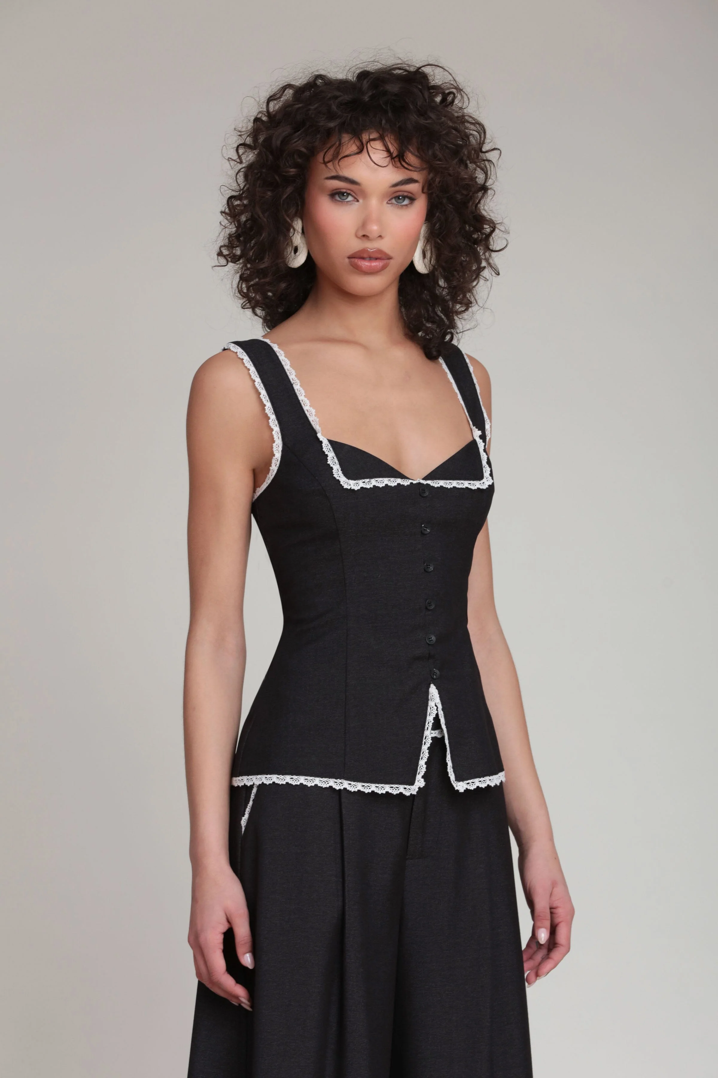 Lace Trim Cutaway Vest Top - Image 4