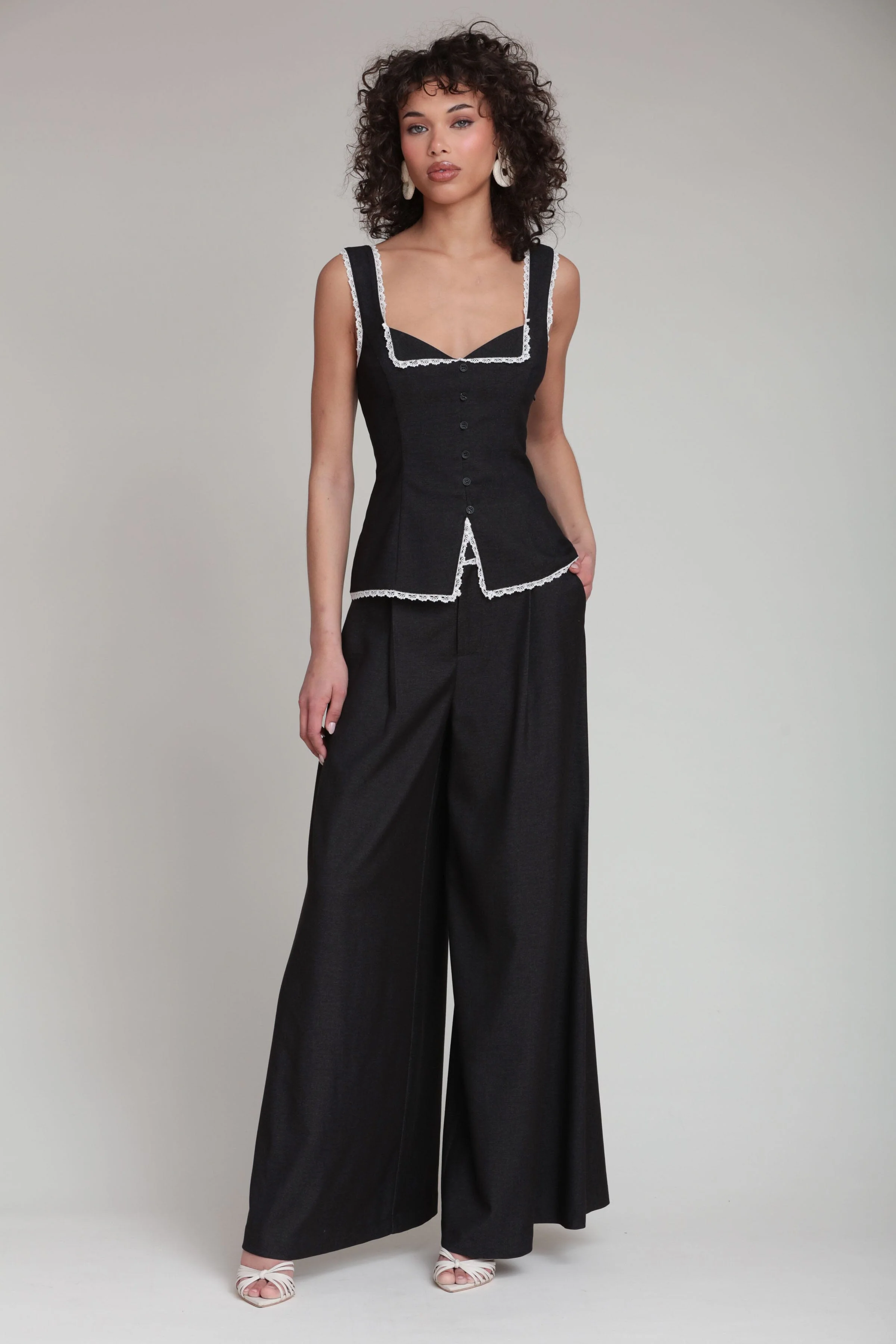 Lace Trim Cutaway Vest Top - Image 7