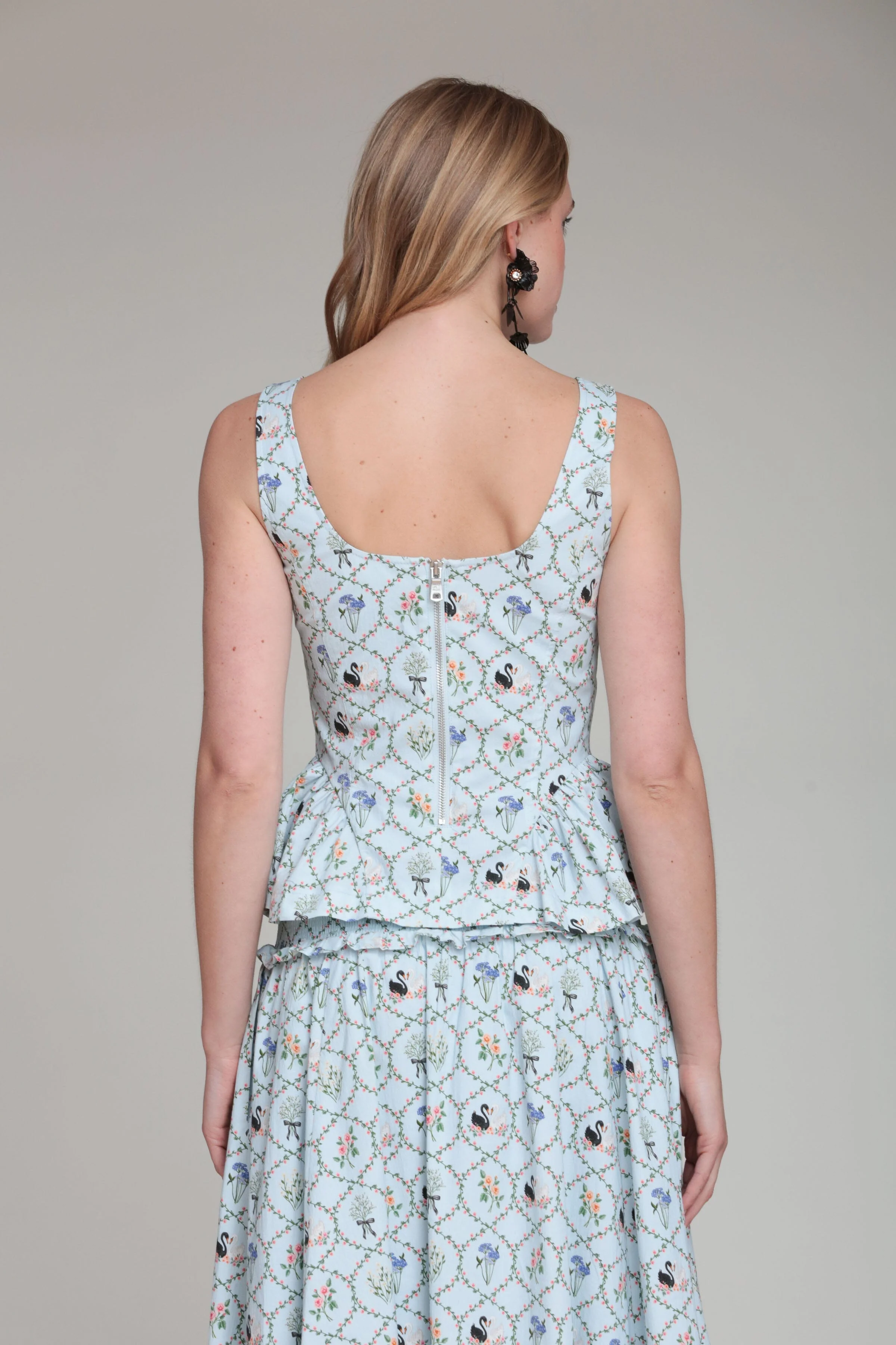 Floral Lattice Stretch Cotton Peplum Top - Image 5