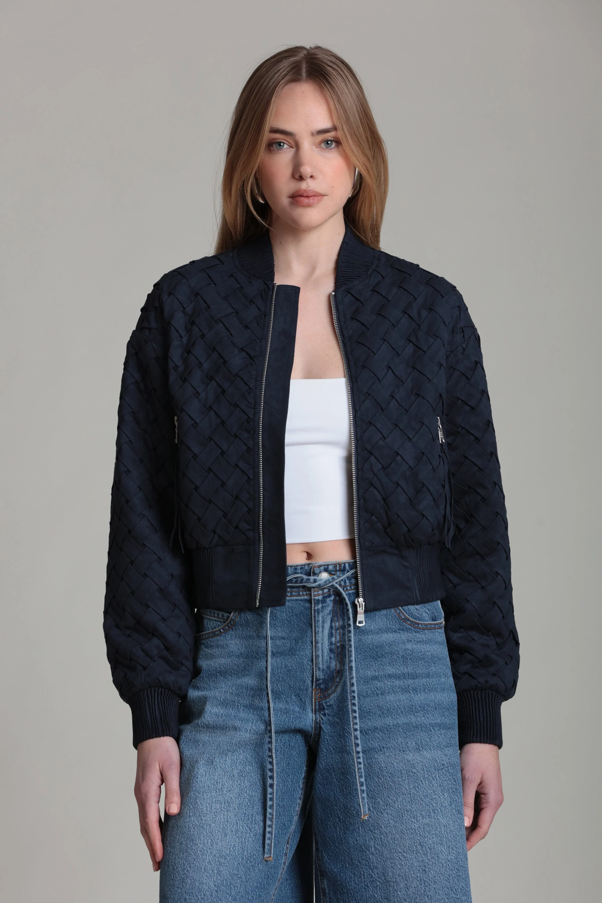 Faux Suede Woven Bomber Jacket - Image 3