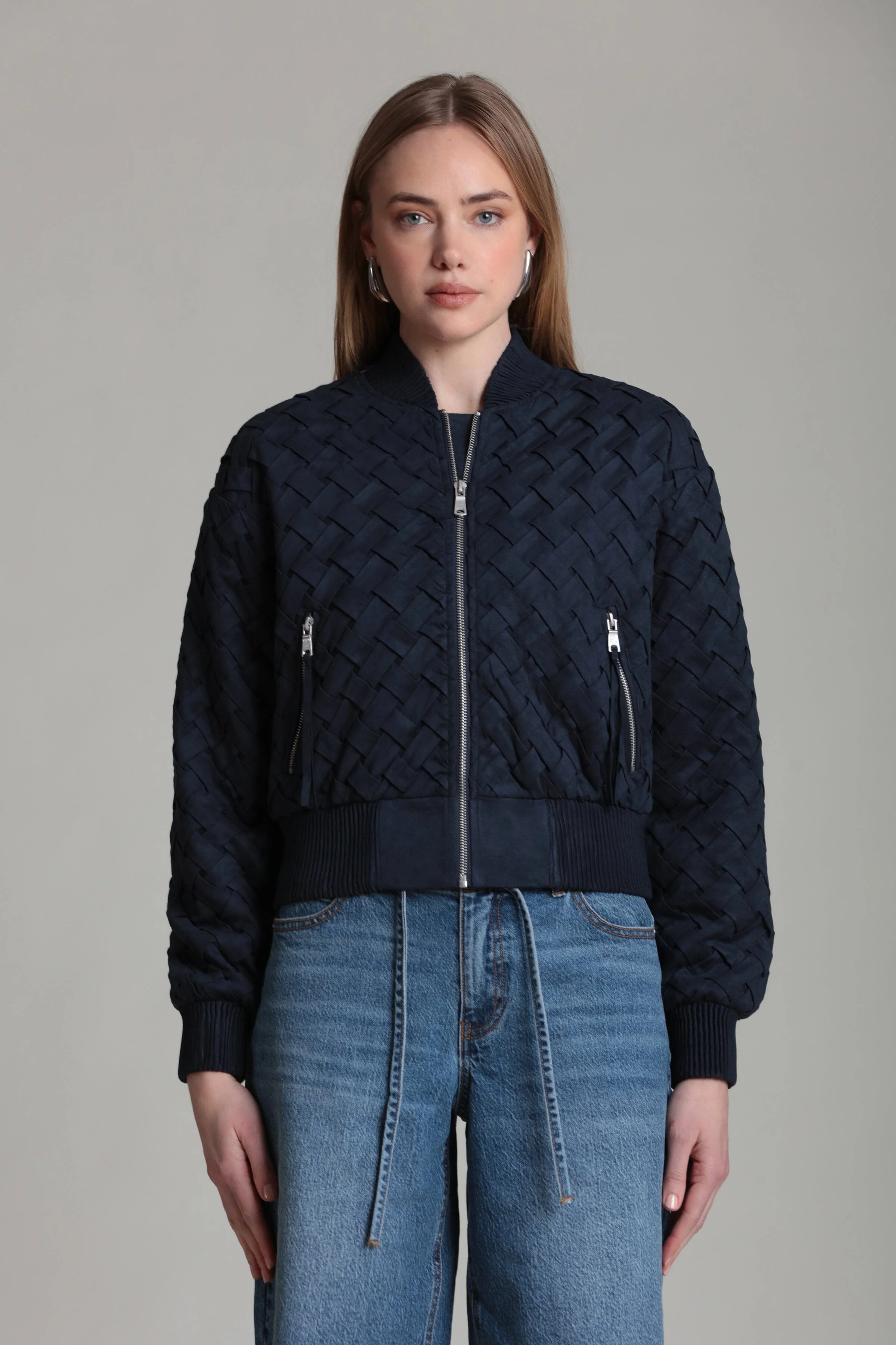 Faux Suede Woven Bomber Jacket - Image 4