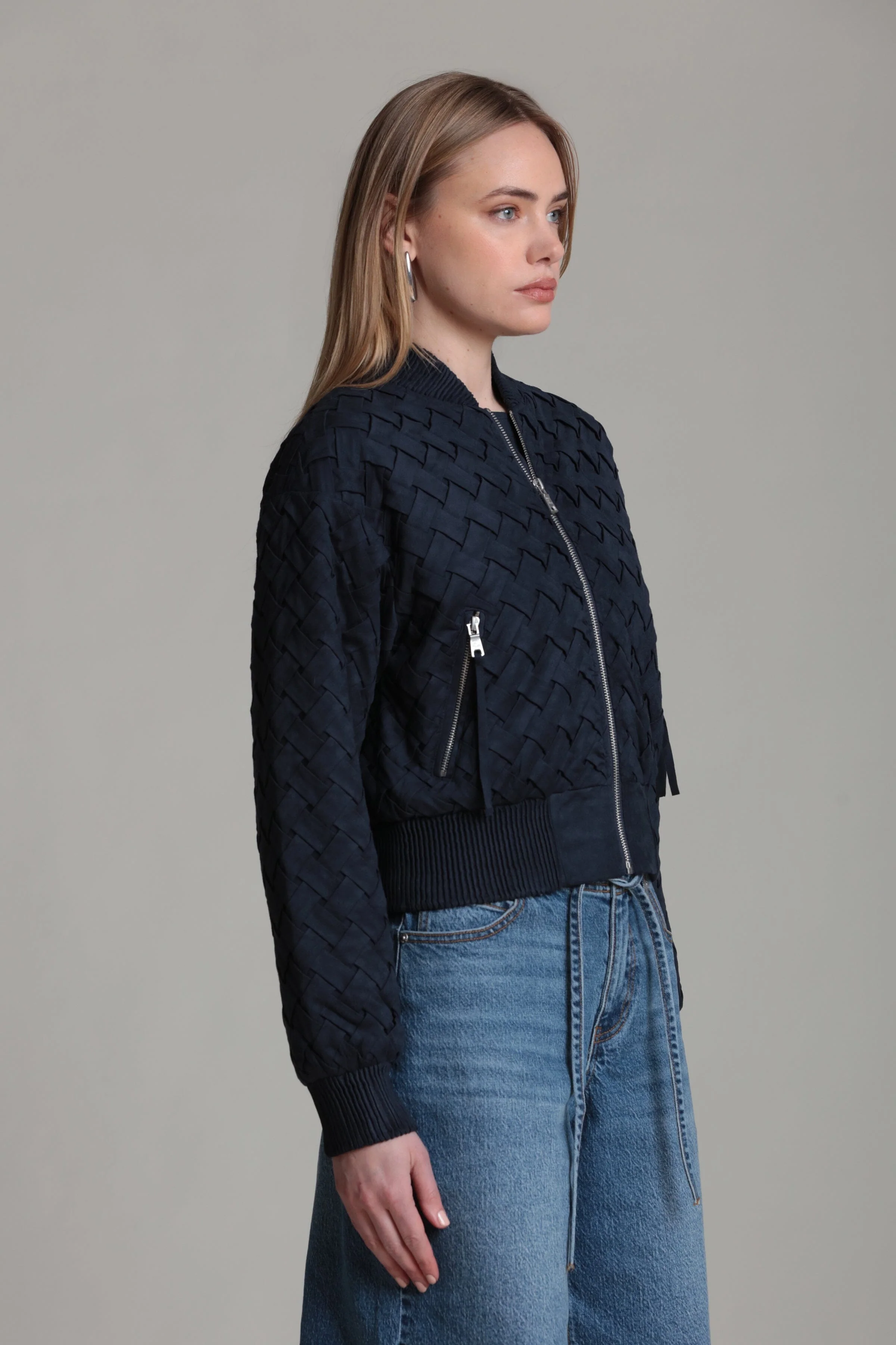 Faux Suede Woven Bomber Jacket - Image 5